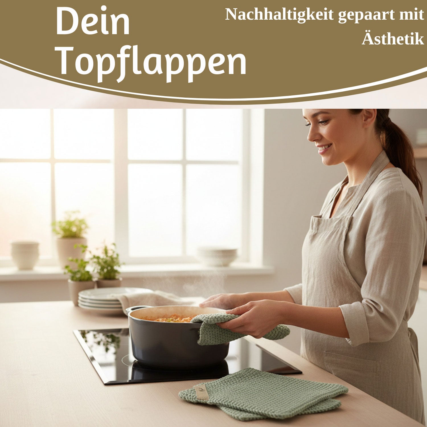 LS-LebenStil Mynte Topflappen Baumwolle staubig grün 22 cm