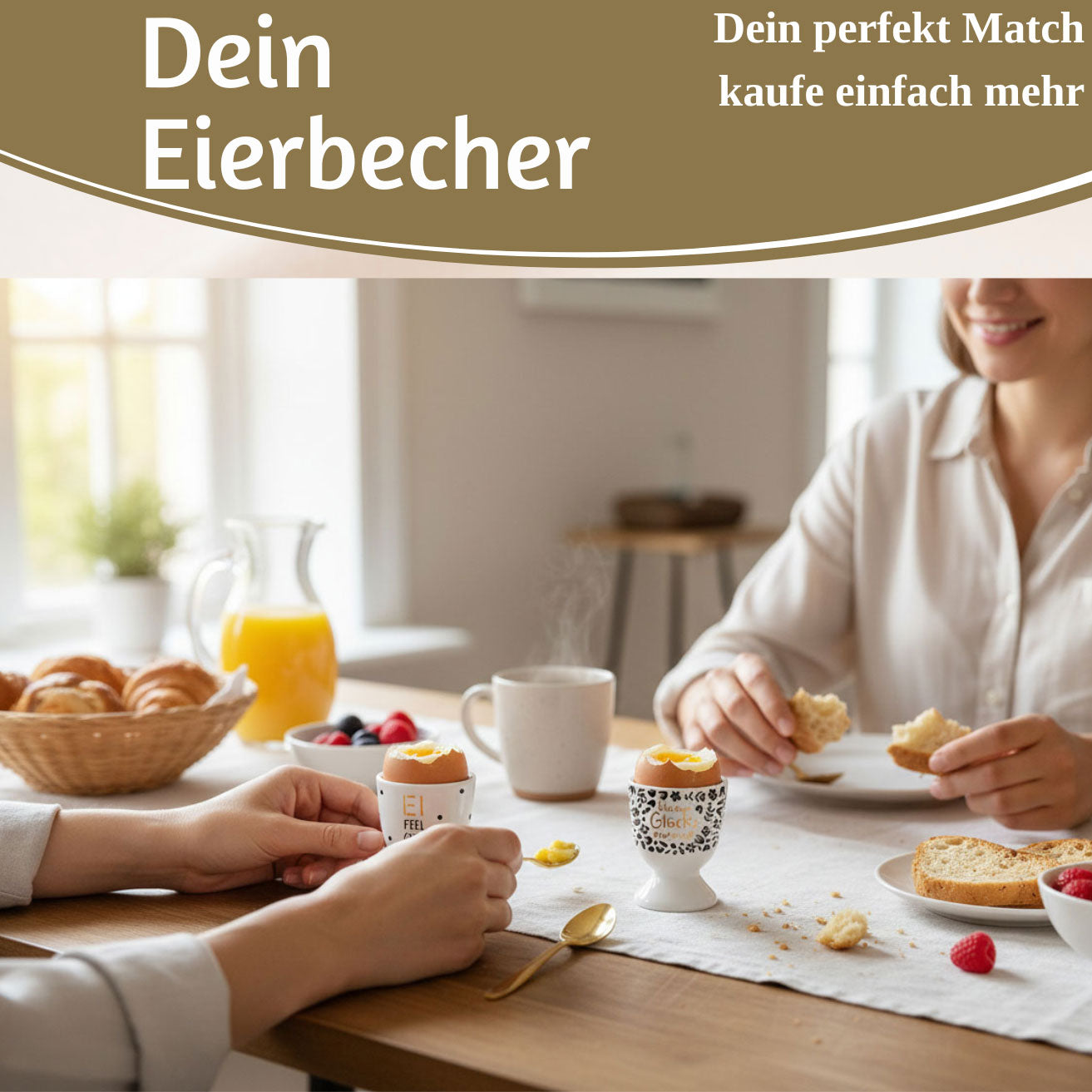 LS-LebenStil Ei Feel Good Eierbecher Echt-Gold Porzellan Weiß