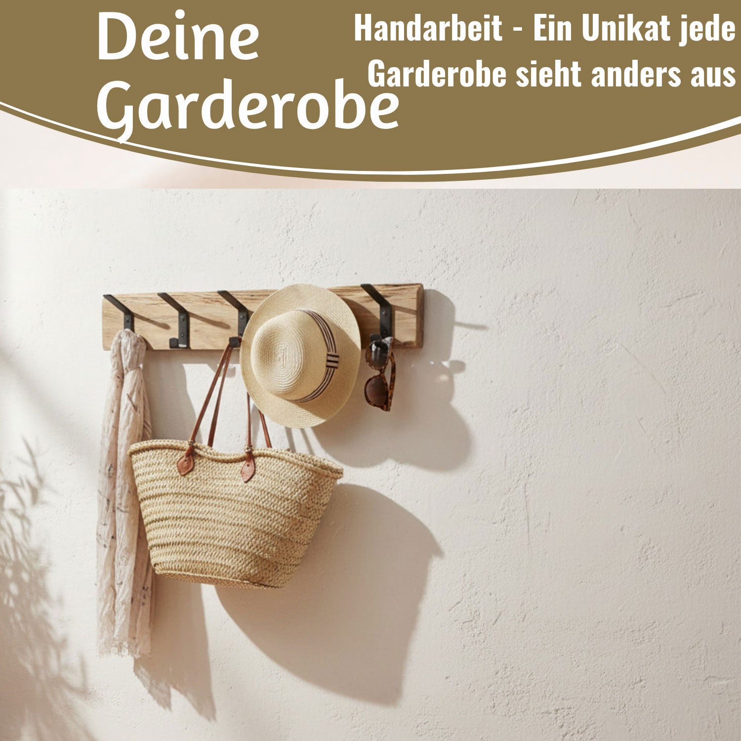 LS-LebenStil Möbel Wohnen Wandgarderobe Eiche 55cm braun 5 Haken