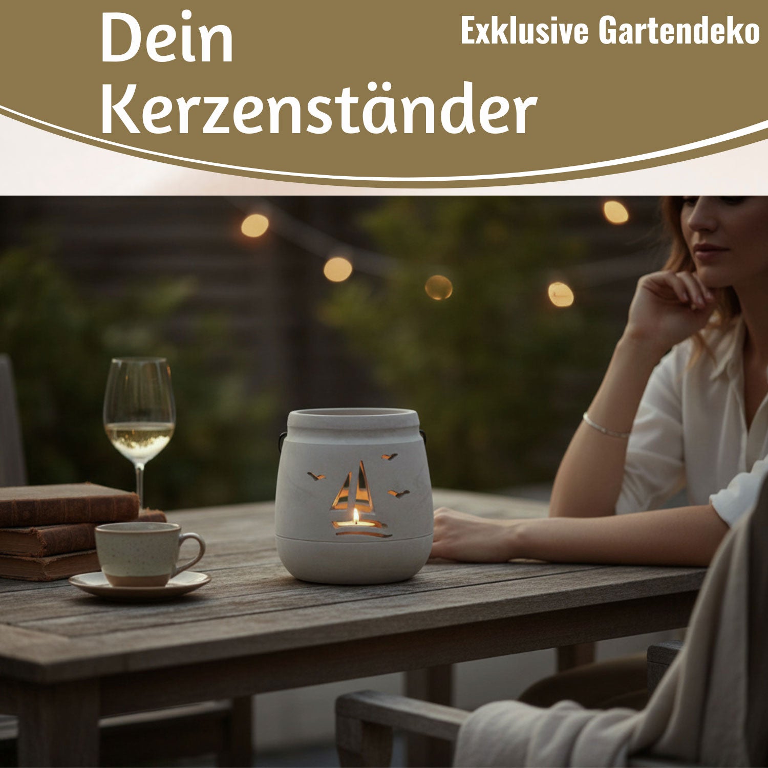 LS-LebenStil Windlicht Segelboot 13cm Beton Grau Shabby Teelicht