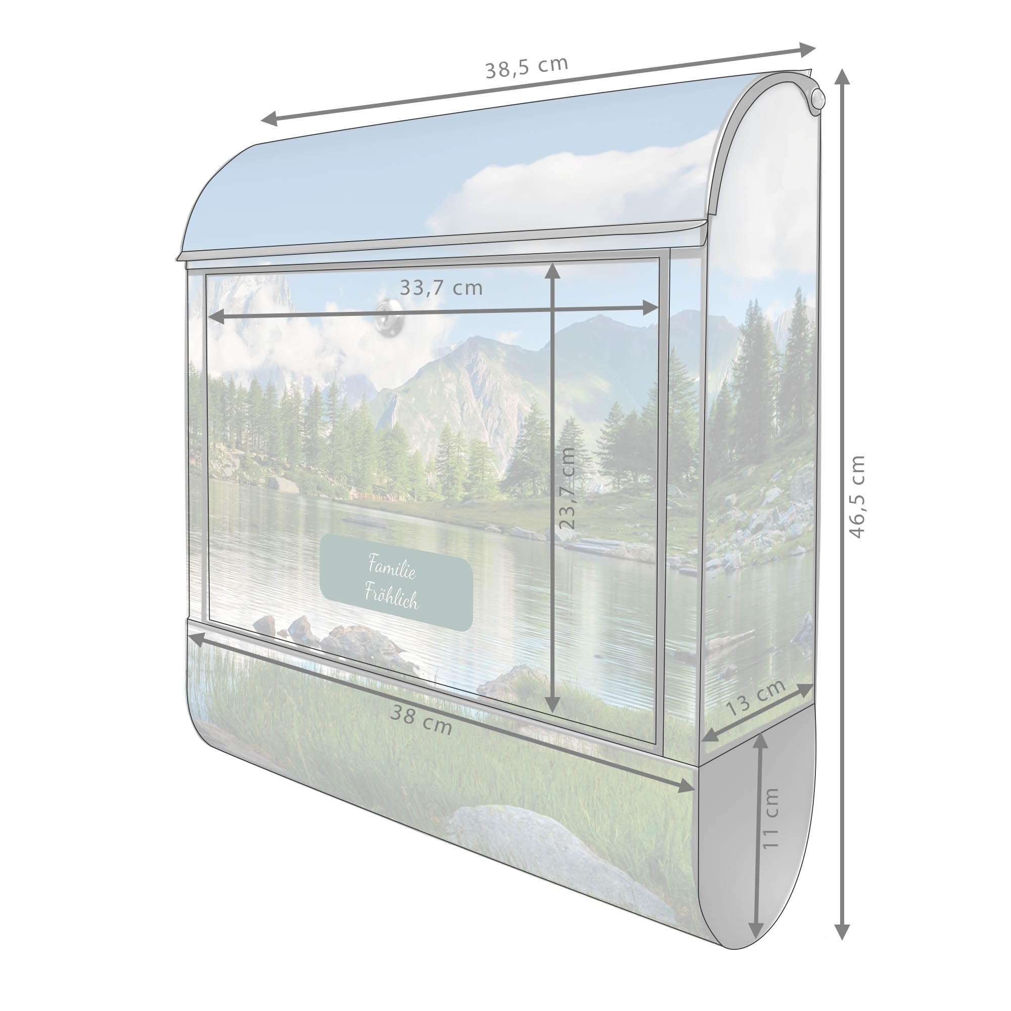 Banjado Briefkasten Gebirgssee Postkasten Schwarz mit Name A4
