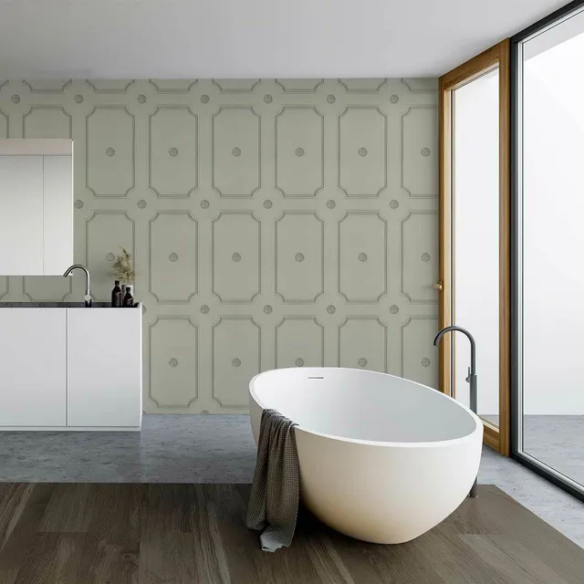 Mineheart Wallpaper French Grey Georgian Dot Tapete Grau Paneel