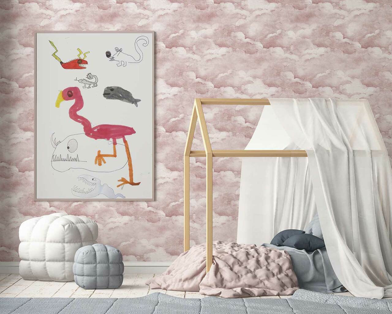 Mineheart Wallpaper Dusty Pink Clouds Tapete A3 Muster rosa