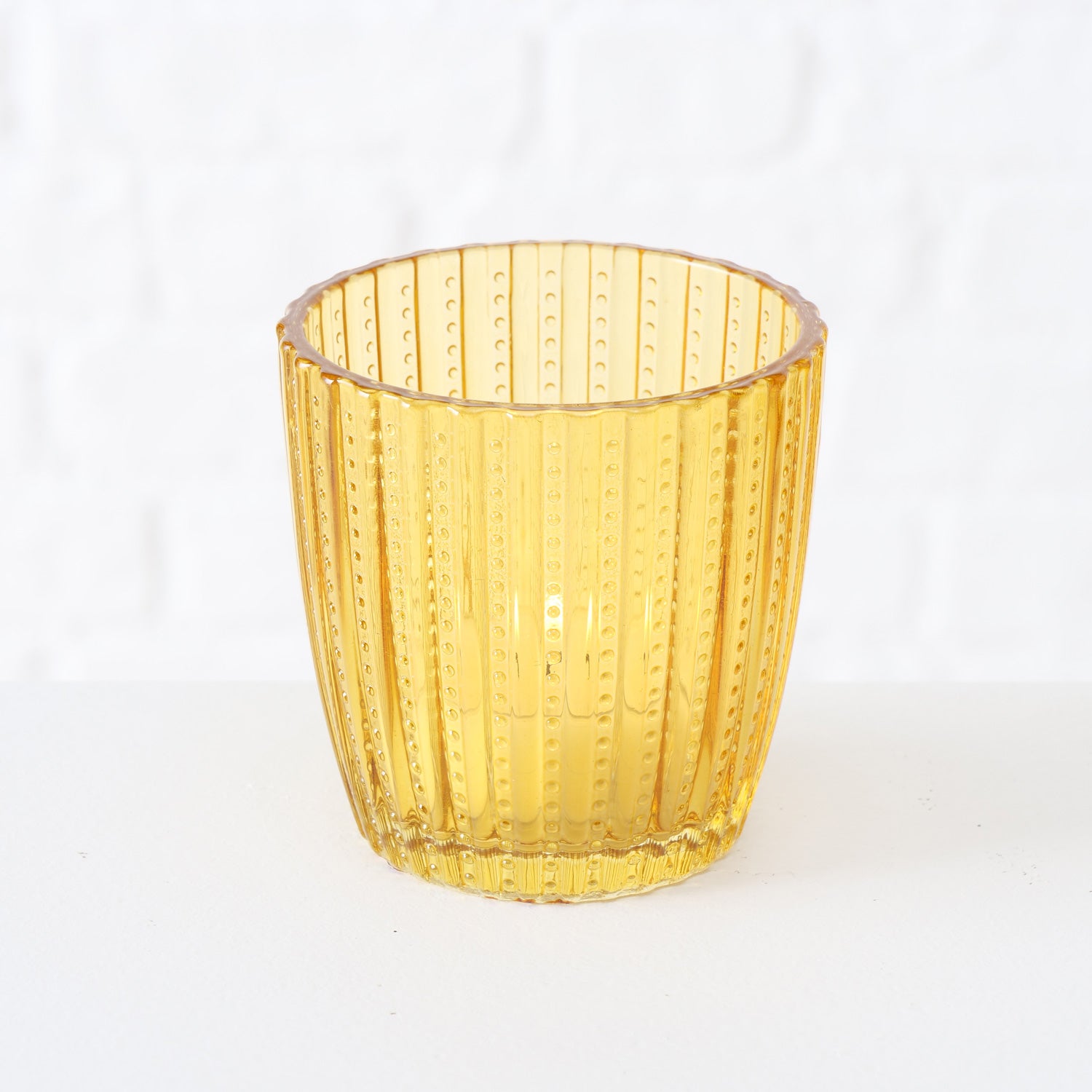 LS-LebenStil Küche & Haushalt Teelichthalter Glas Gelb 7cm 4er Set