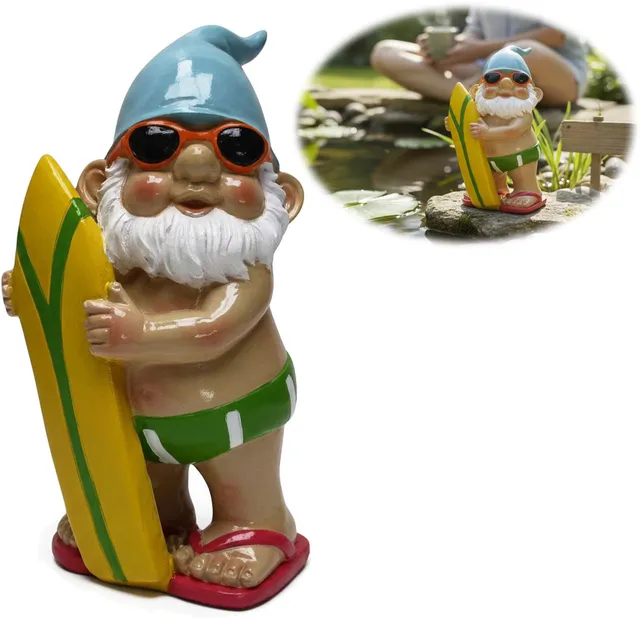 LS-LebenStil Garten & Camping Zwerg Erwin Surfer Gartenzwerg 20cm