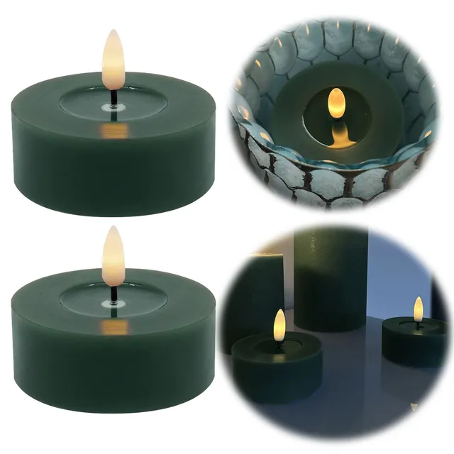LS-LebenStil Ribe LED Teelichter Grün 6,8cm Echtwachs 2er