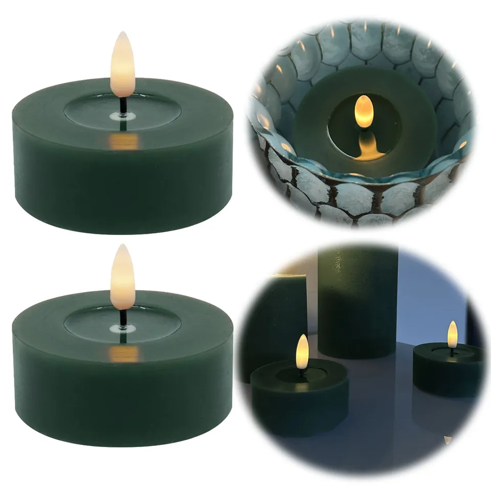 LS-LebenStil Ribe LED Teelichter Grün 6,8cm Echtwachs 2er