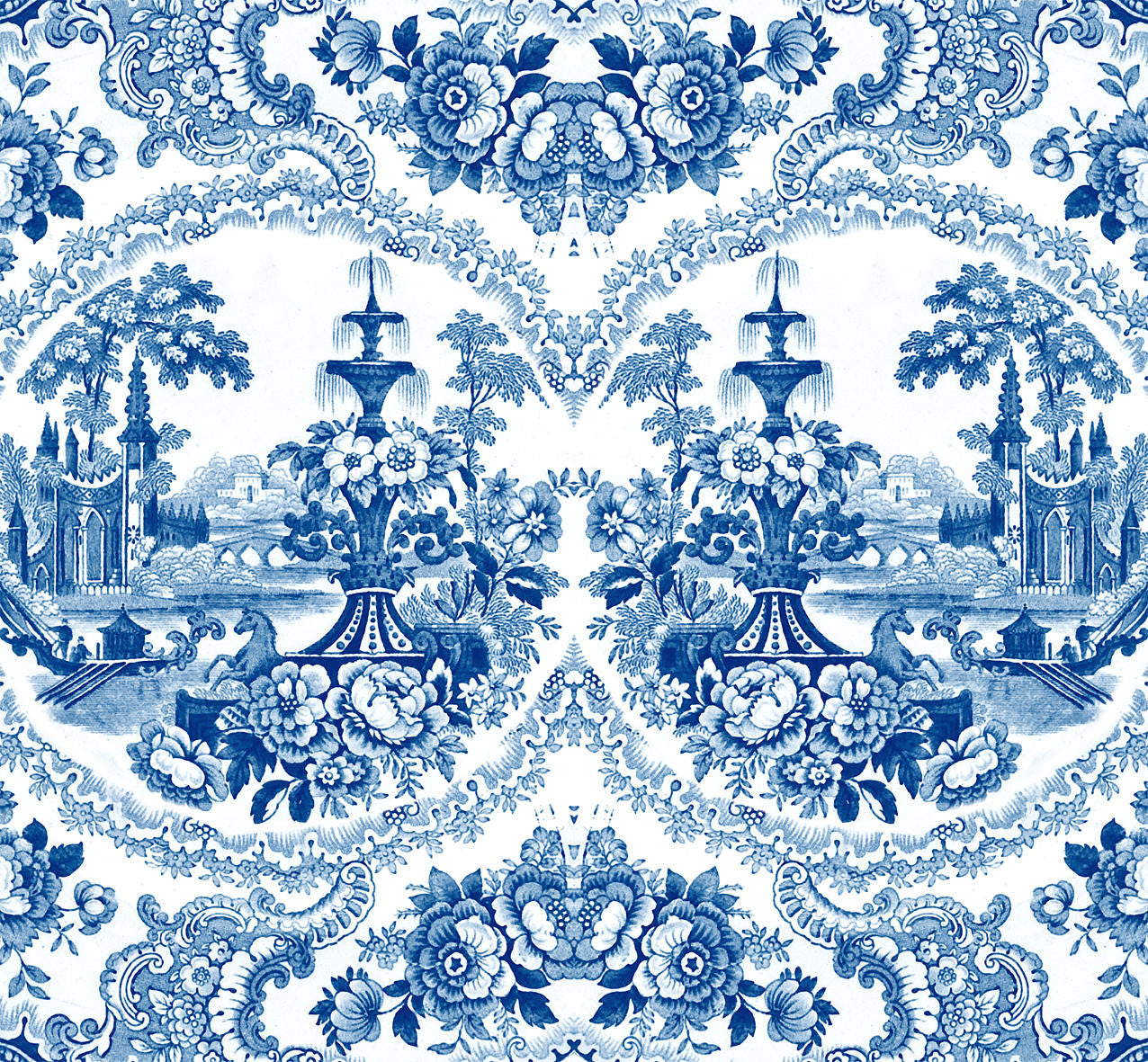 Mineheart Delft Baroque Tapete Blau A3 Muster Porzellan