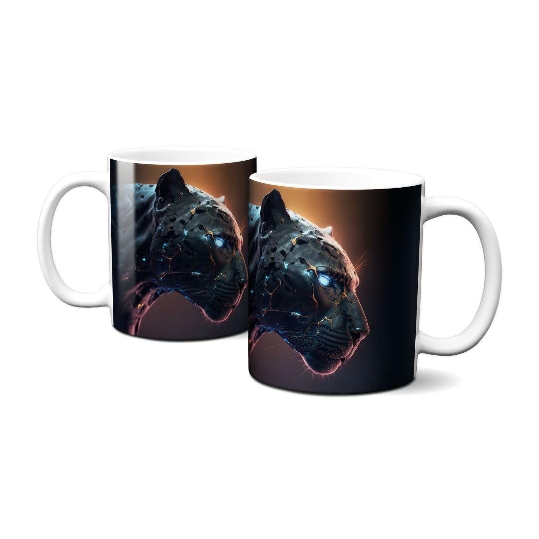 Hustling Sharks Leuchtender Panther Tasse 330ml weiß Tiermotiv