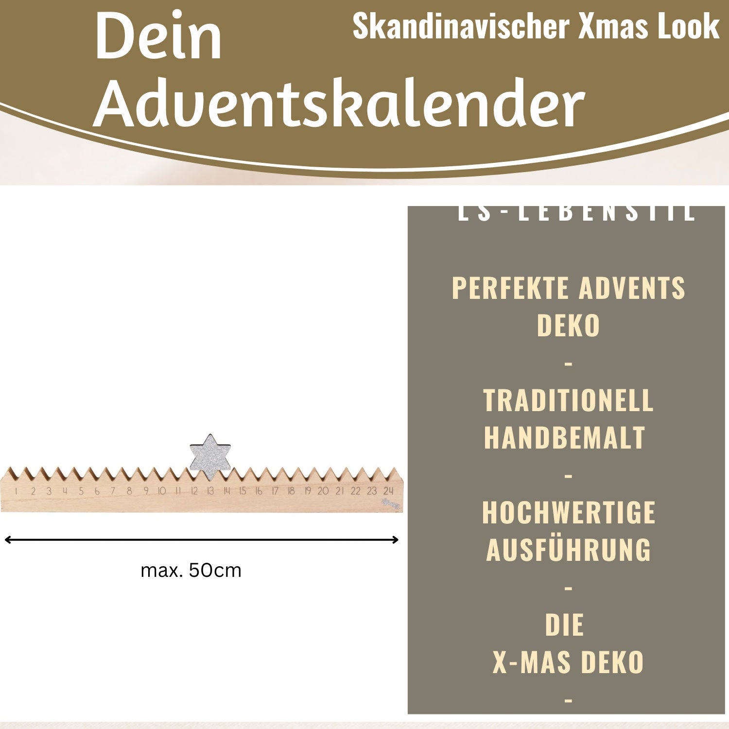 LS-LebenStil Möbel & Wohnen Adventskalender Stern 50cm silber