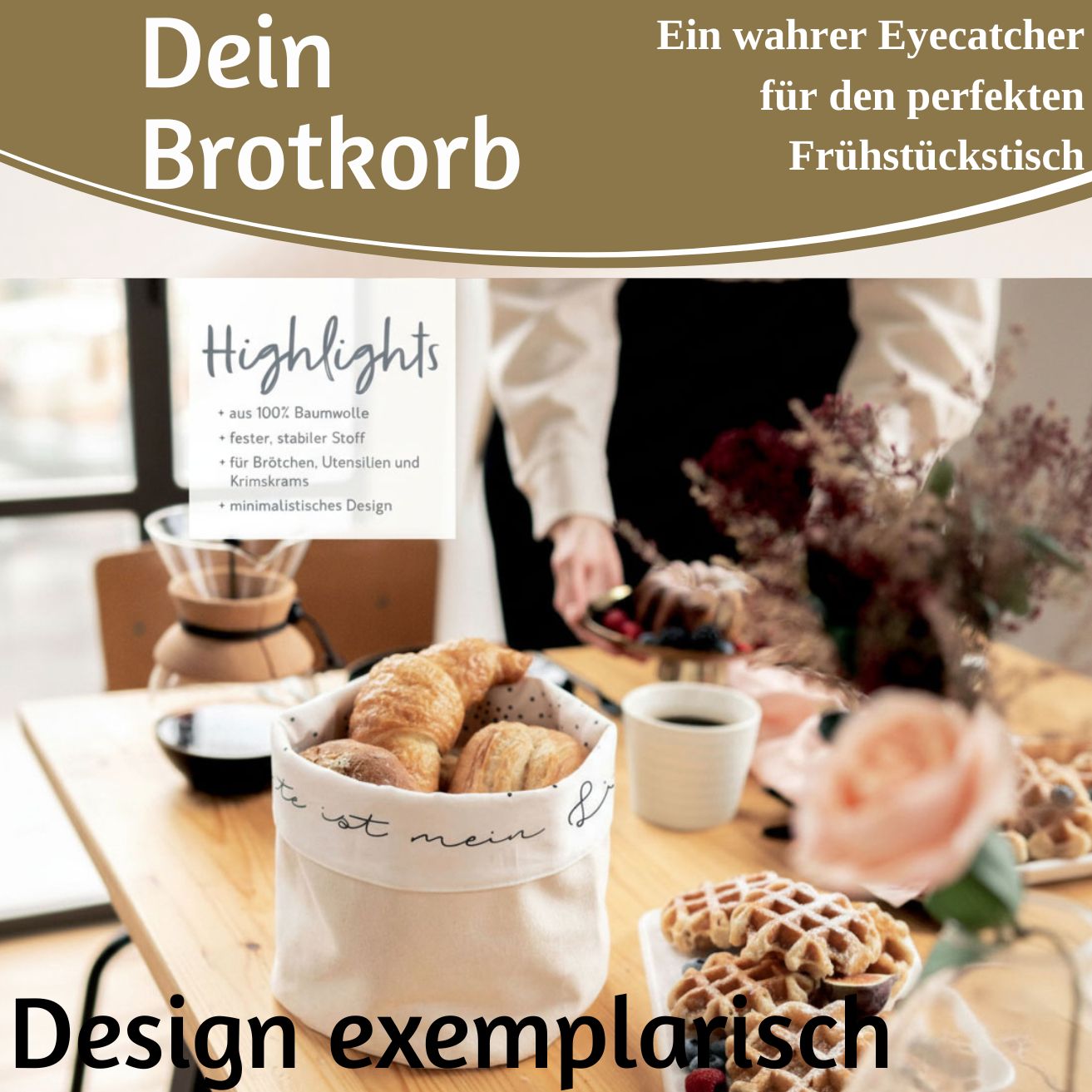 LS-LebenStil Küche & Haushalt Brotkorb Stoff Creme 20x16cm Baumwolle