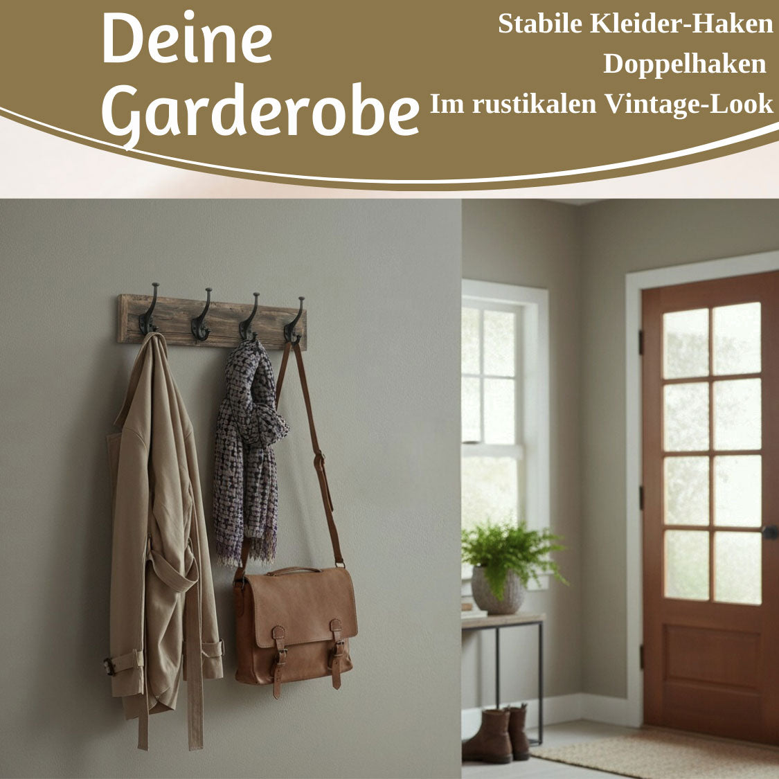 LS-LebenStil Dehli Wandgarderobe Teak Braun 50cm 4 Haken