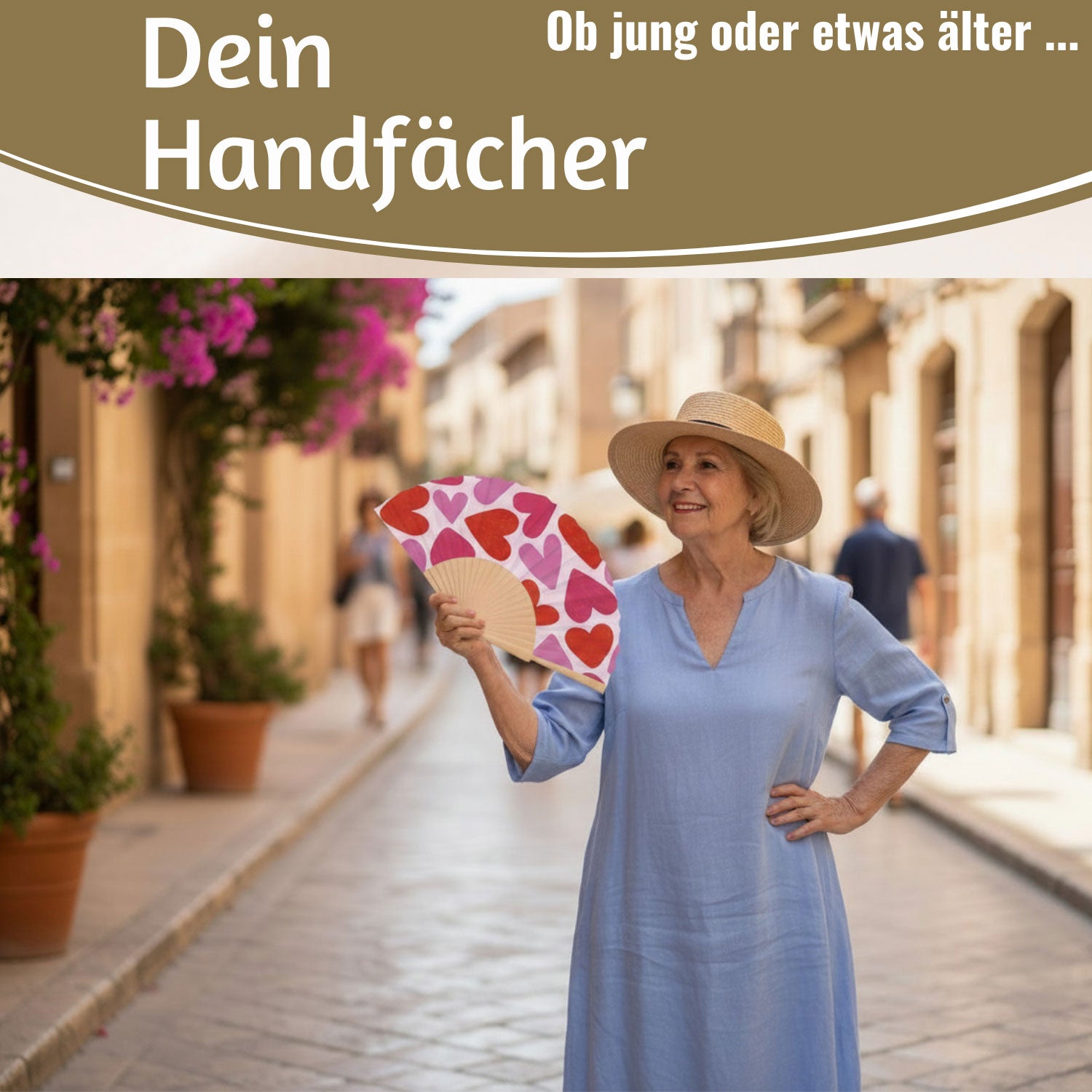 LS-LebenStil Herzen Handfächer Holz Stoff Rot Pink 42cm faltbar