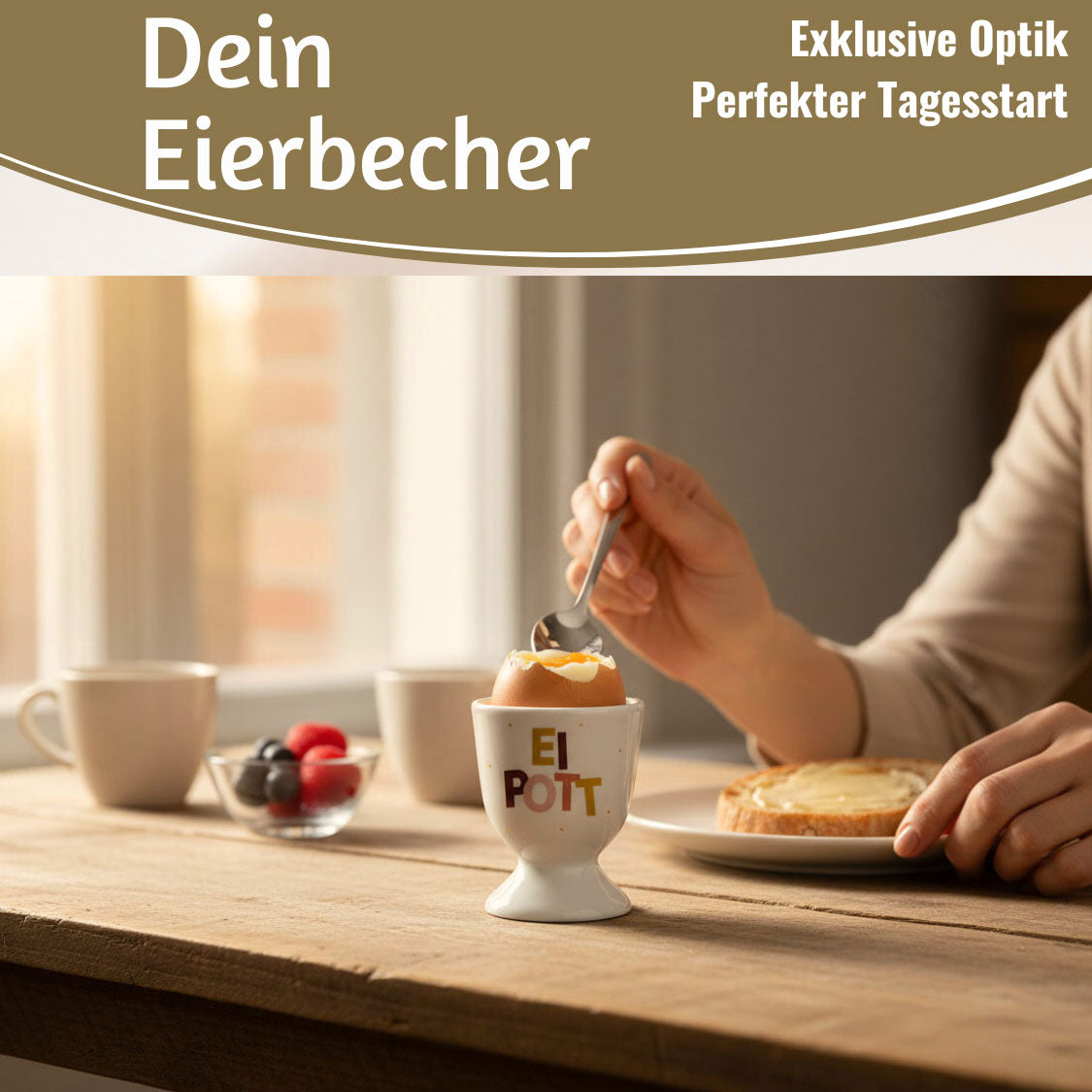LS-LebenStil Ei Pott Eierbecher Echt-Gold Porzellan Weiß Gold