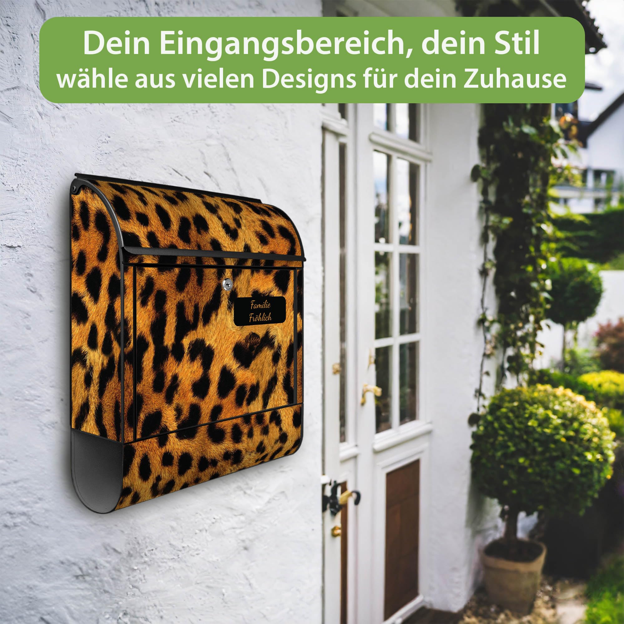 Banjado Briefkasten Leopard Briefkasten Stahl Schwarz A4 Zeitungsfach