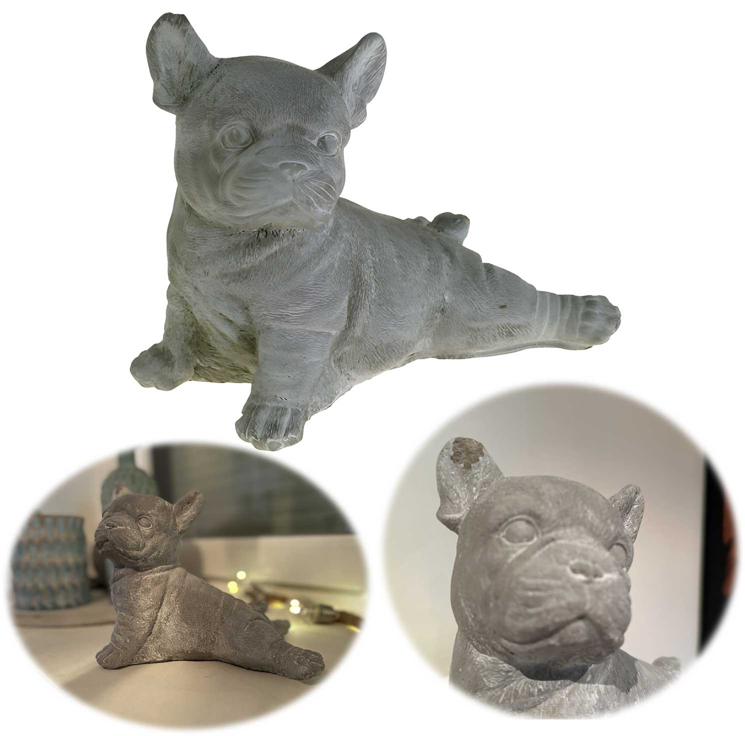 LS-LebenStil Frenchie Bulldogge Figur 20cm Beton Grau Weiß