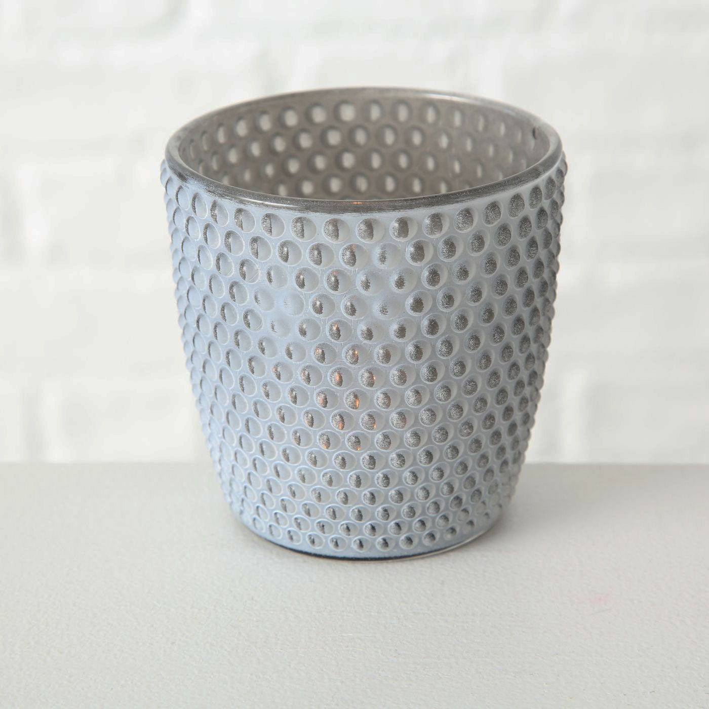 LS-LebenStil Retro Glas Teelichthalter Grau Punkte 2er Set