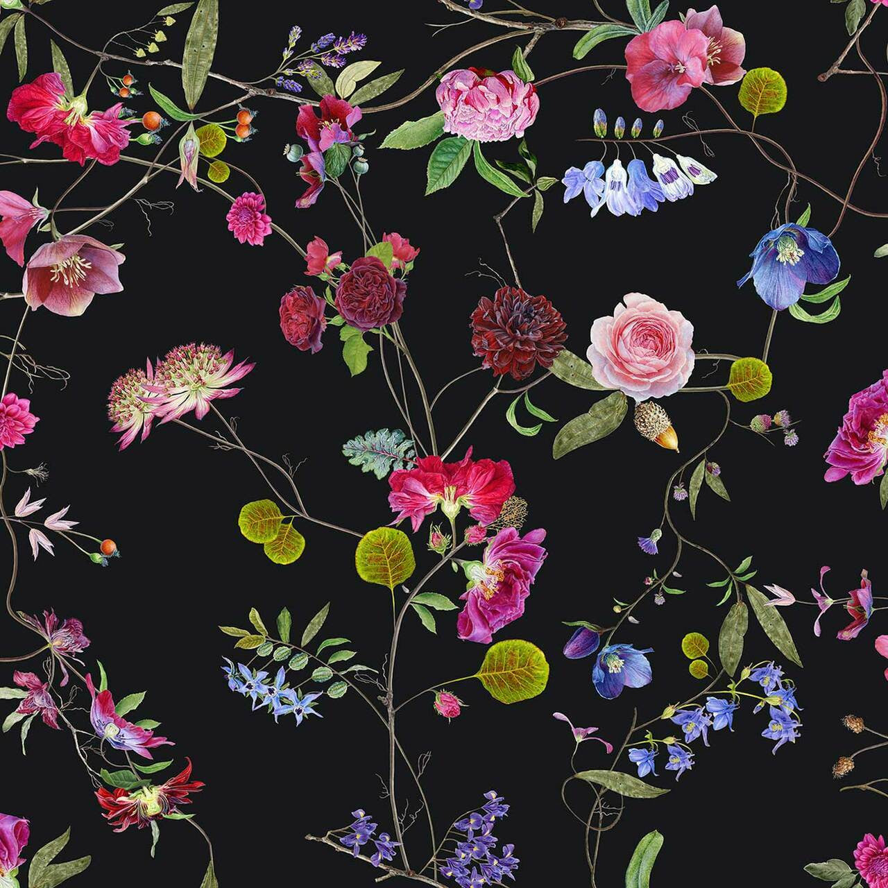 Mineheart Wallpaper Botanical Chinoiserie Tapete Schwarz Rolle