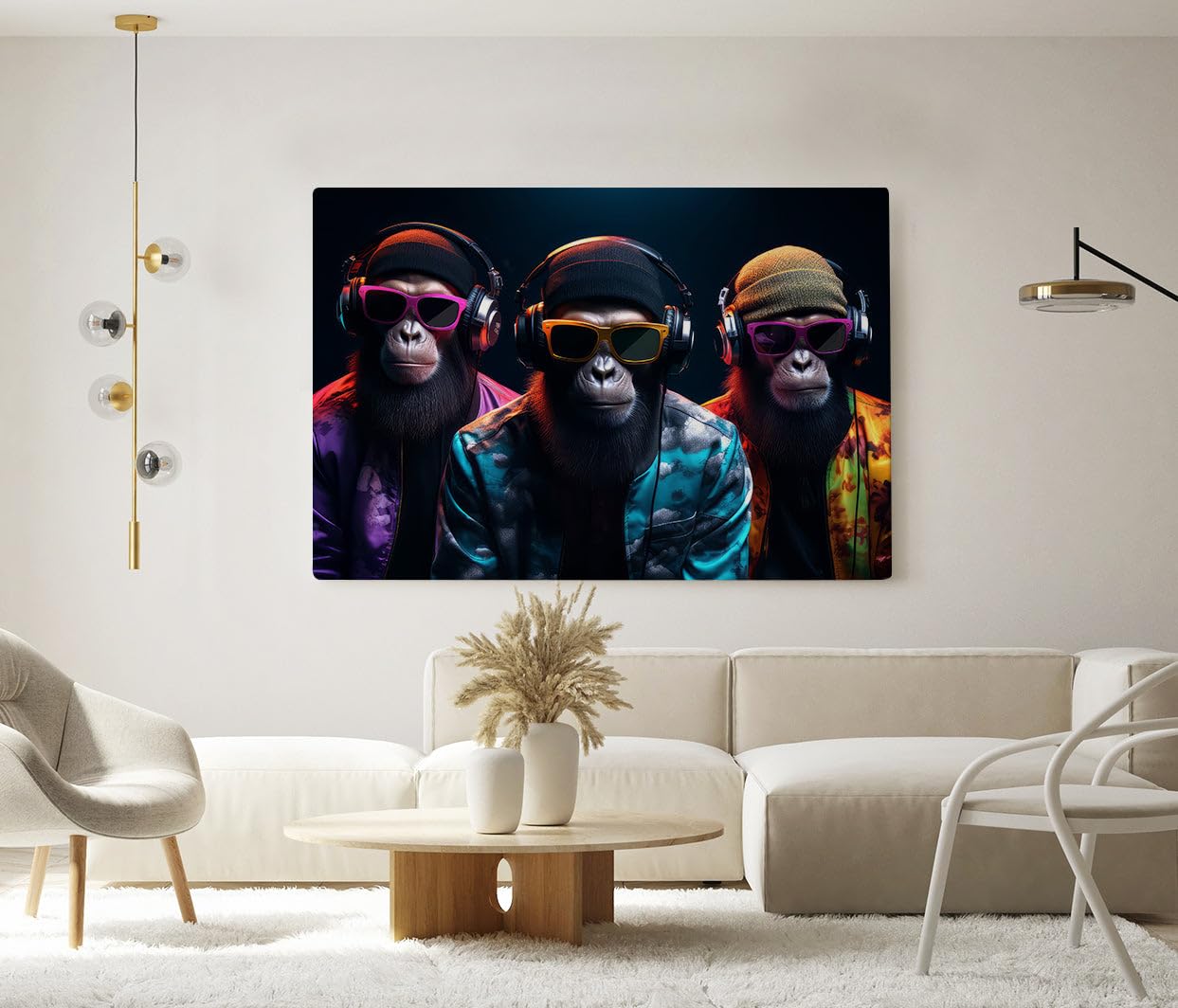 Hustling Sharks Wandbilder Three Cool Monkey Leinwand 60x90 cm Tiere