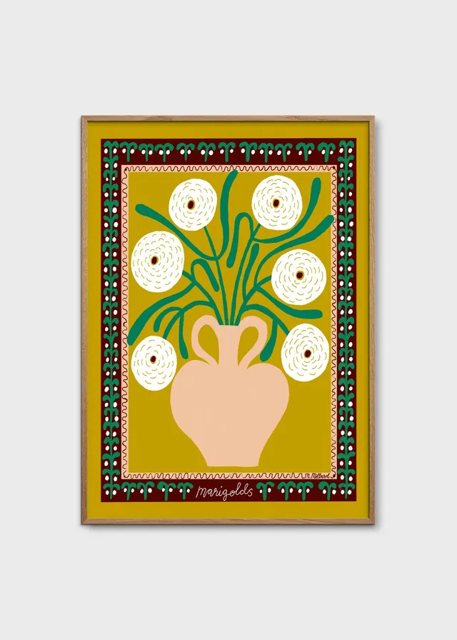 The Poster Club White Marigolds in Vase Poster A4 grün