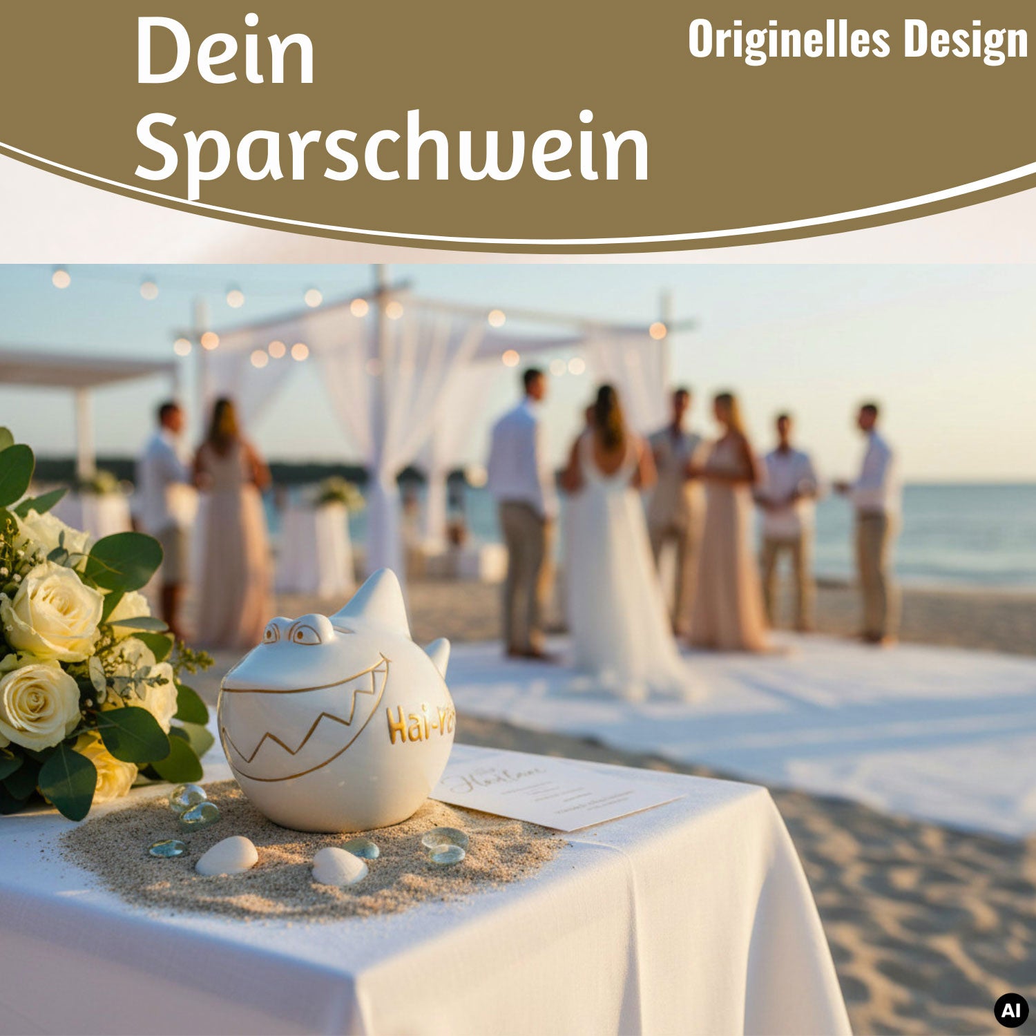 LS-LebenStil Möbel & Wohnen Hai-Raten Sparschwein Weiß Gold Keramik