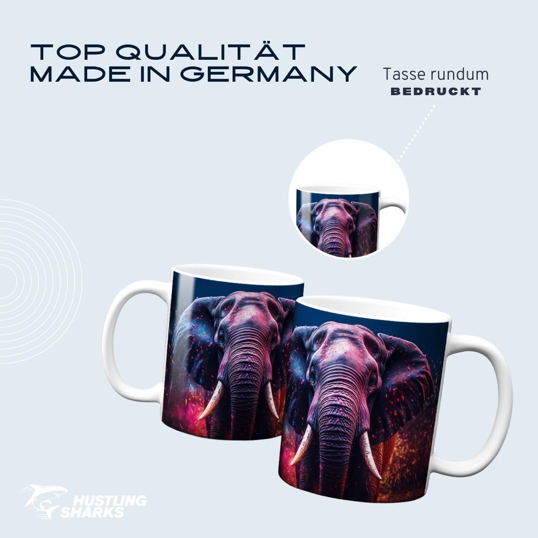 Hustling Sharks Bunter Elephant Tasse 330ml weiß Tiermotiv