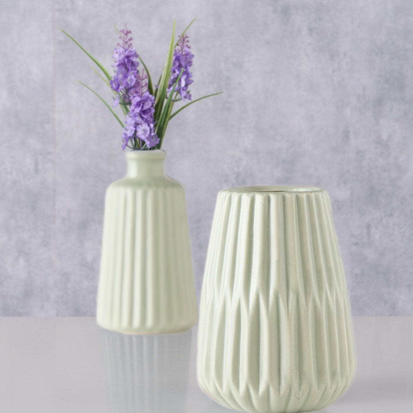 LS-LebenStil Möbel Wohnen Vase Oslo 2er Set creme grün Keramik