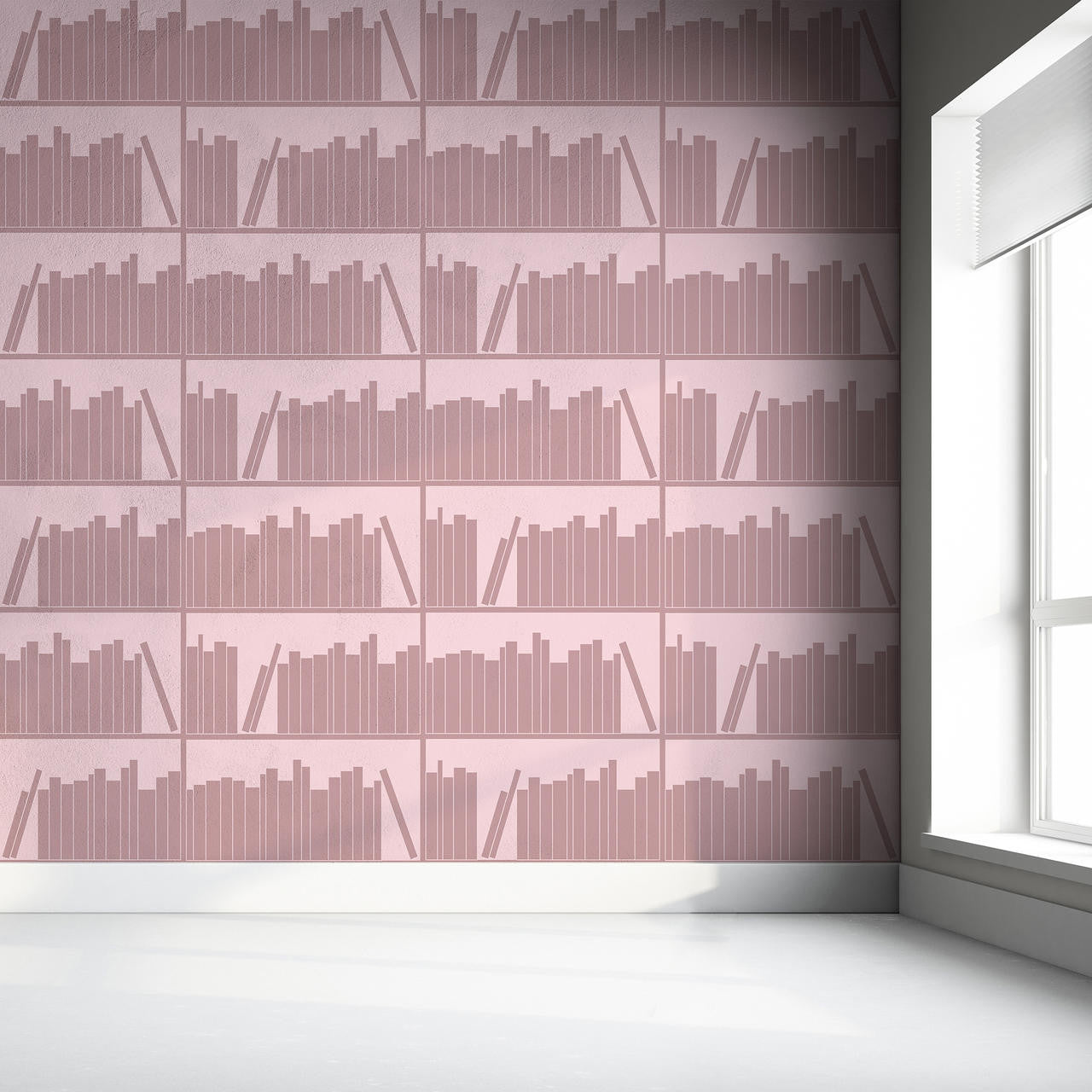 Mineheart Wallpaper Bücherregal Tapete Rosa Outline