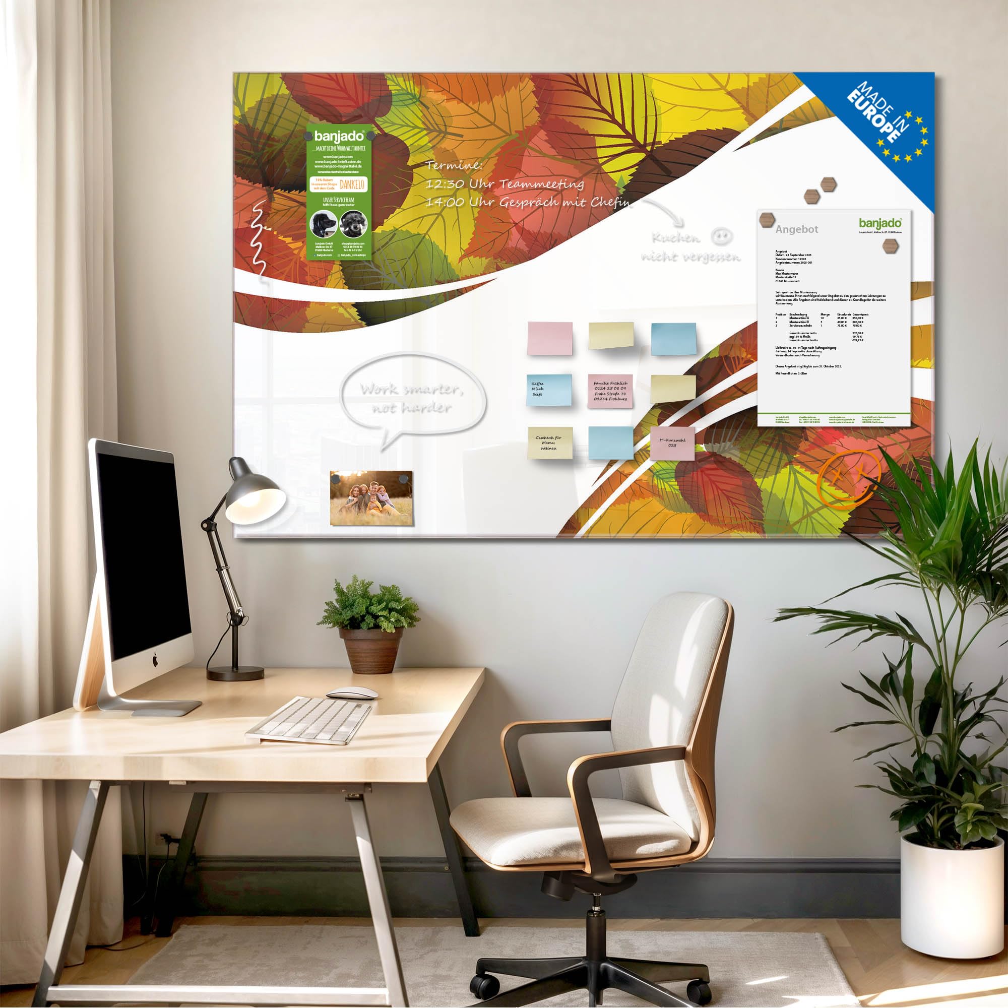 Banjado Magnettafel Herbstlaub Magnettafel 120x80 cm Glas
