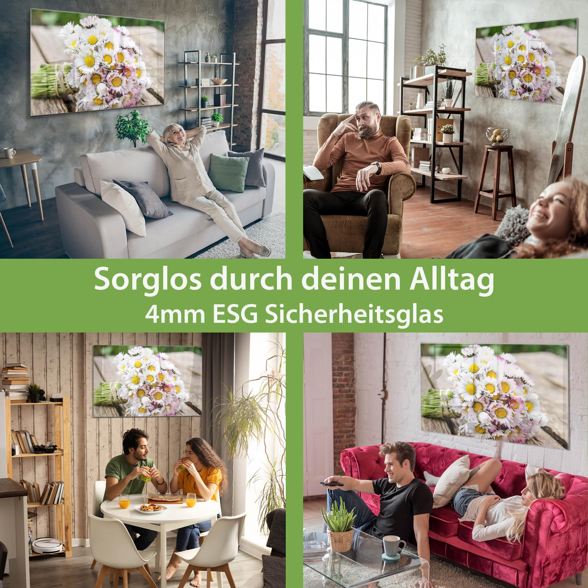 Banjado Magnettafel Strauß Gänseblümchen Magnetboard 80x120 cm Glas