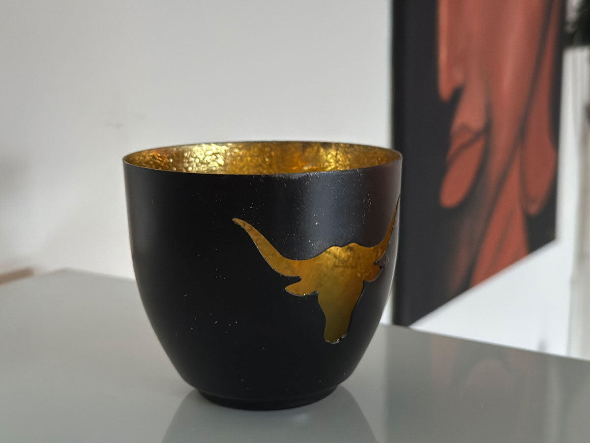 LS-LebenStil Teelichthalter Büffel Metall 9cm schwarz gold