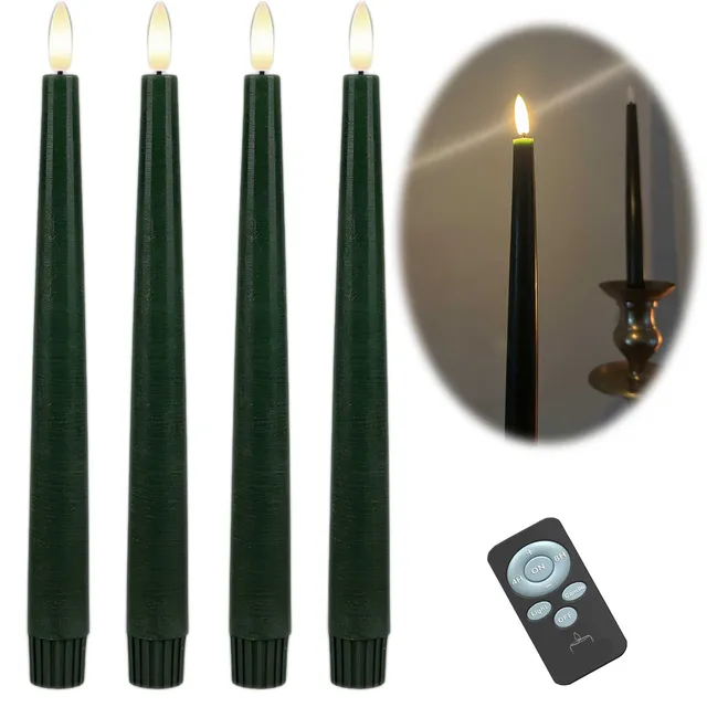 LS-LebenStil Ribe LED Stabkerzen 26cm Grün 4er Set Timer