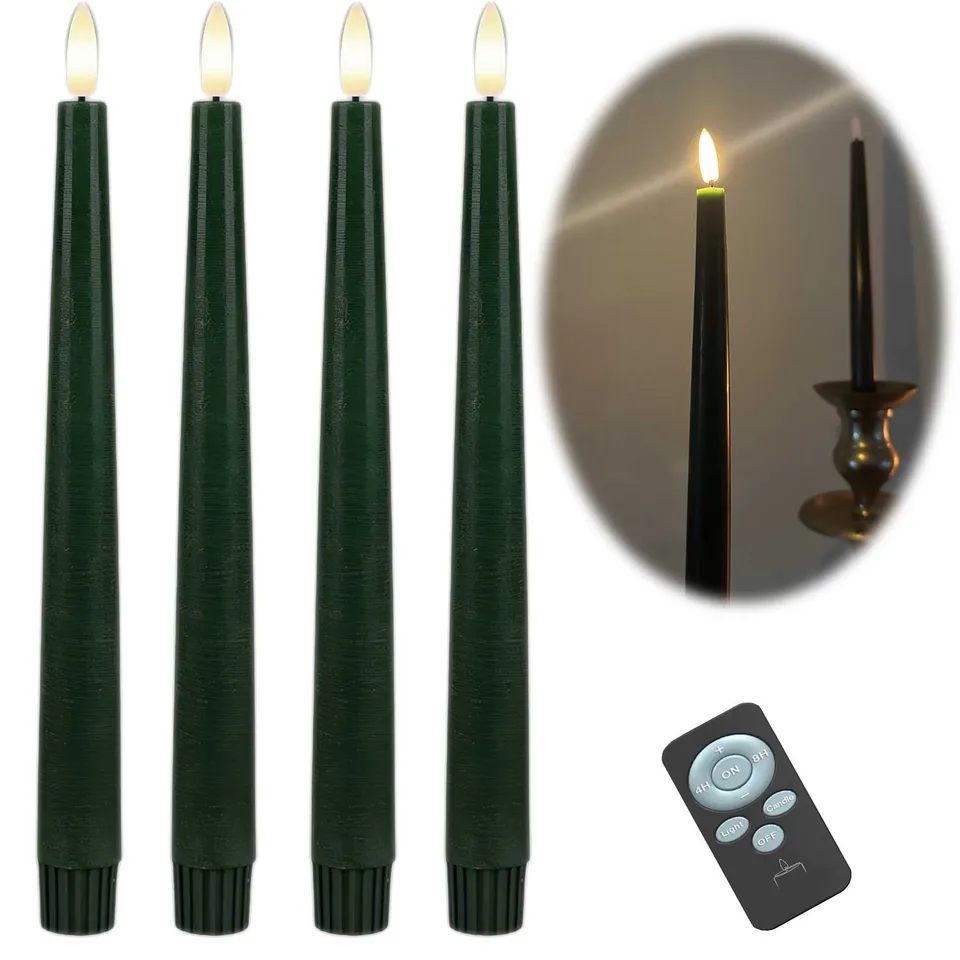 LS-LebenStil Ribe LED Stabkerzen 26cm Grün 4er Set Timer