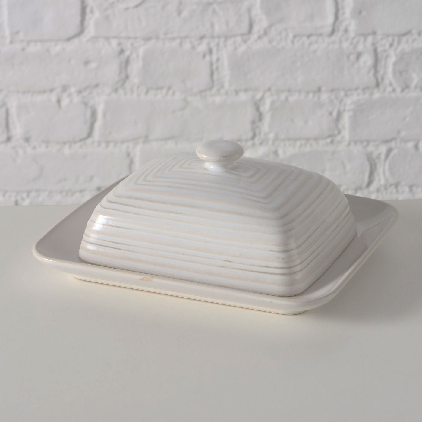 LS-LebenStil Möbel Butterdose Sylt 19cm Keramik Weiß 250g Deckel