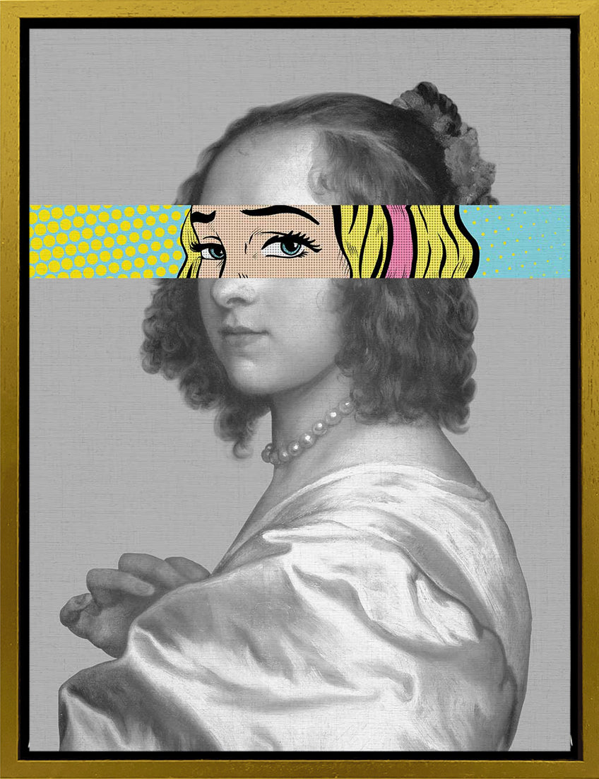 Mineheart Pop Portrait Gentildonna Wandbild Gelb Blau 30x41