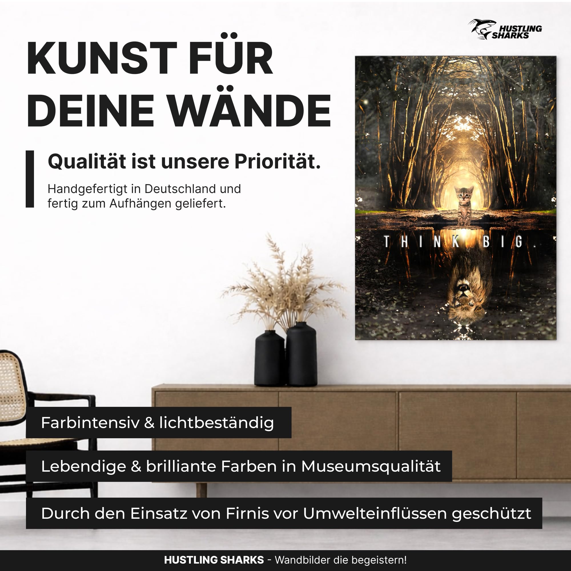 Hustling Sharks Think Big Leinwand 30x40 cm Schwarz Motivation