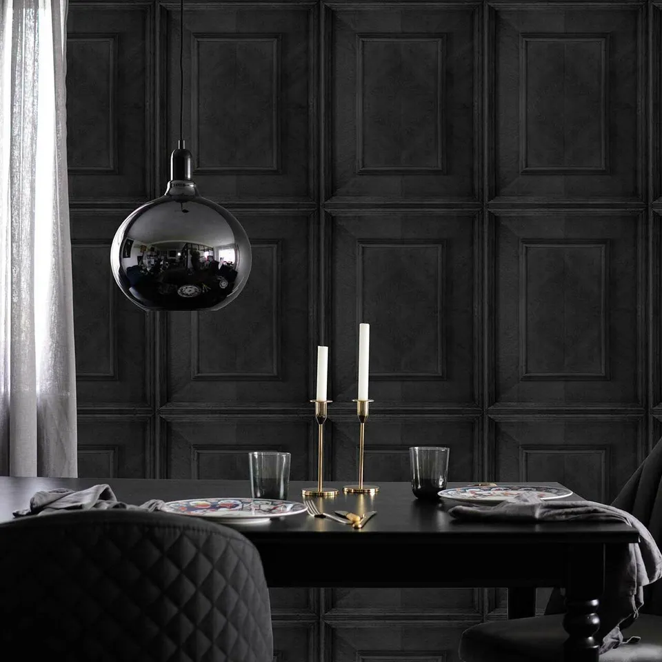 Mineheart Wallpaper Dutch Inlay Tapete Charcoal Paneel