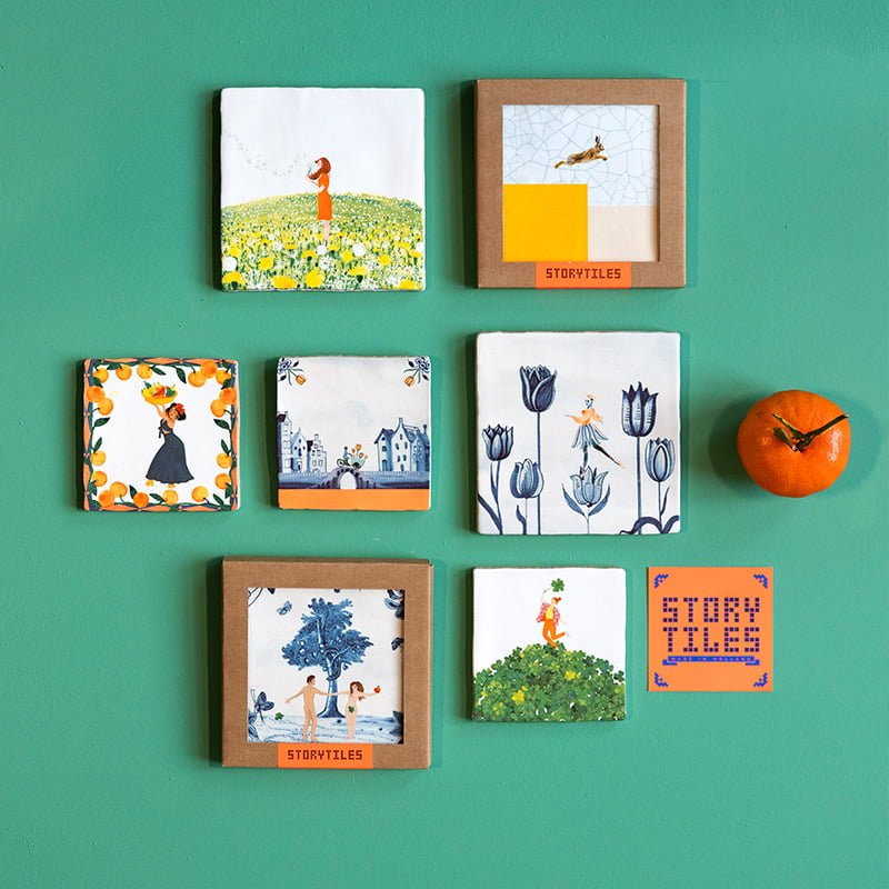 Storytiles Delft blue Vind je geluk Wandfliese S 10x10 cm Kleeblatt