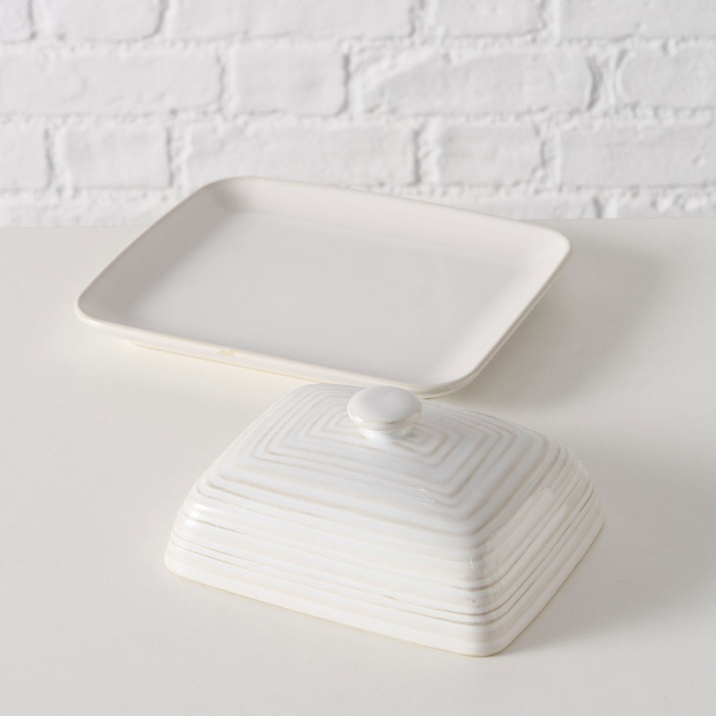 LS-LebenStil Möbel Butterdose Sylt 19cm Keramik Weiß 250g Deckel