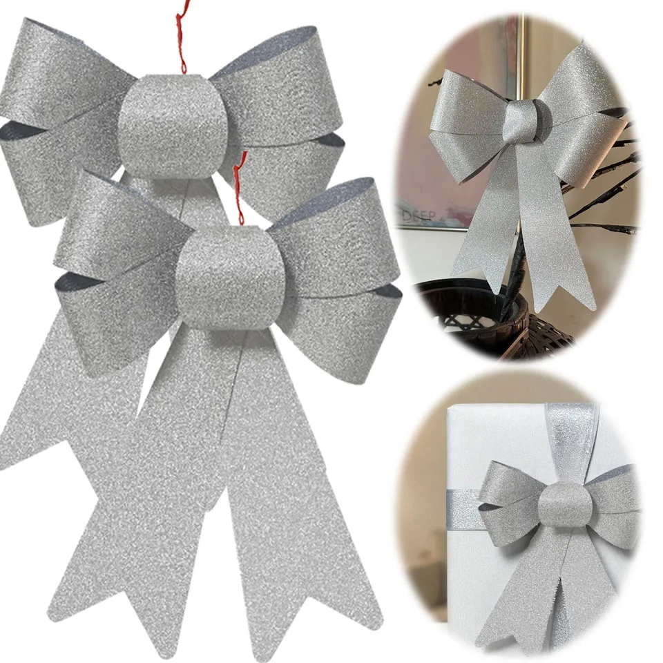 LS-LebenStil Weihnachtsschleife XXL Silber 29cm 2er Set