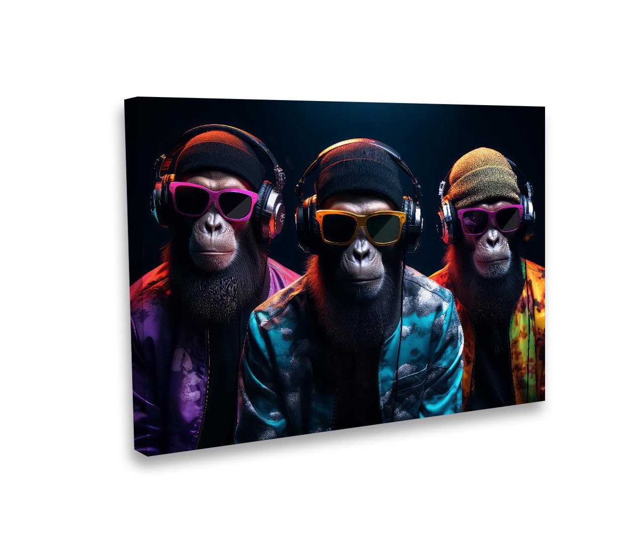 Hustling Sharks Wandbilder Three Cool Monkey Leinwand 60x90 cm Tiere
