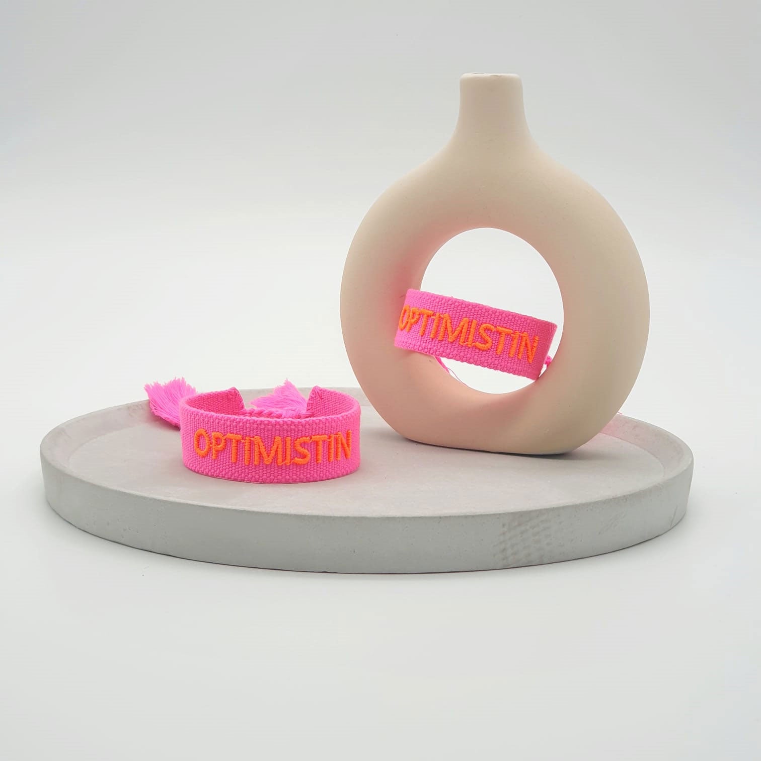 LS-LebenStil Uhren Armband Optimistin Neon Pink Orange Canvas