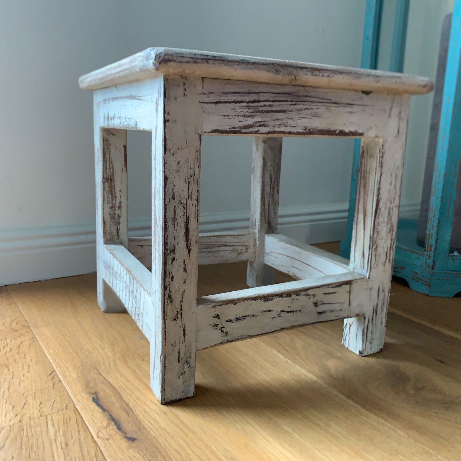 LS-LebenStil Fußhocker Holz Weiß 26cm Tritthocker Schemel