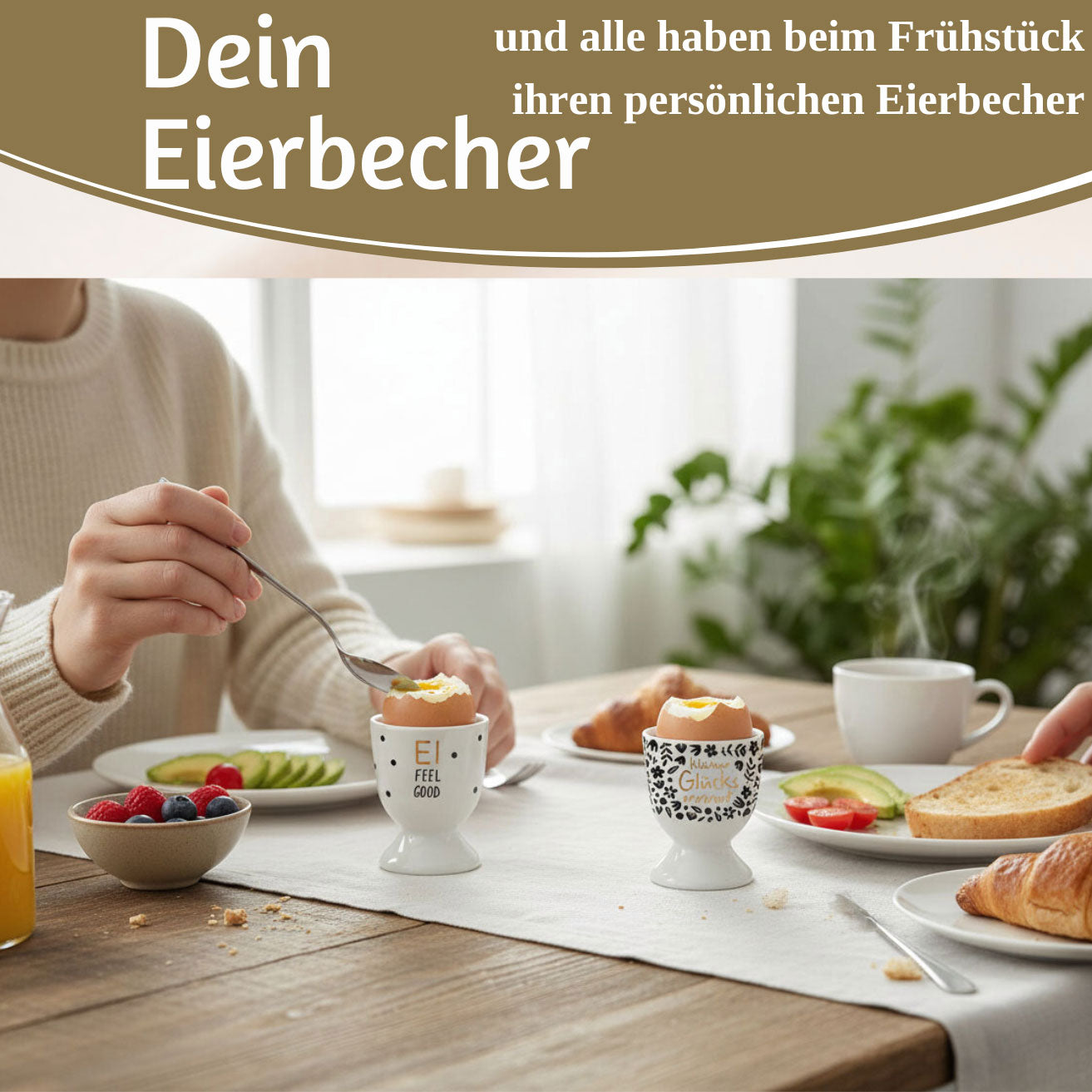 LS-LebenStil Ei Feel Good Eierbecher Echt-Gold Porzellan Weiß