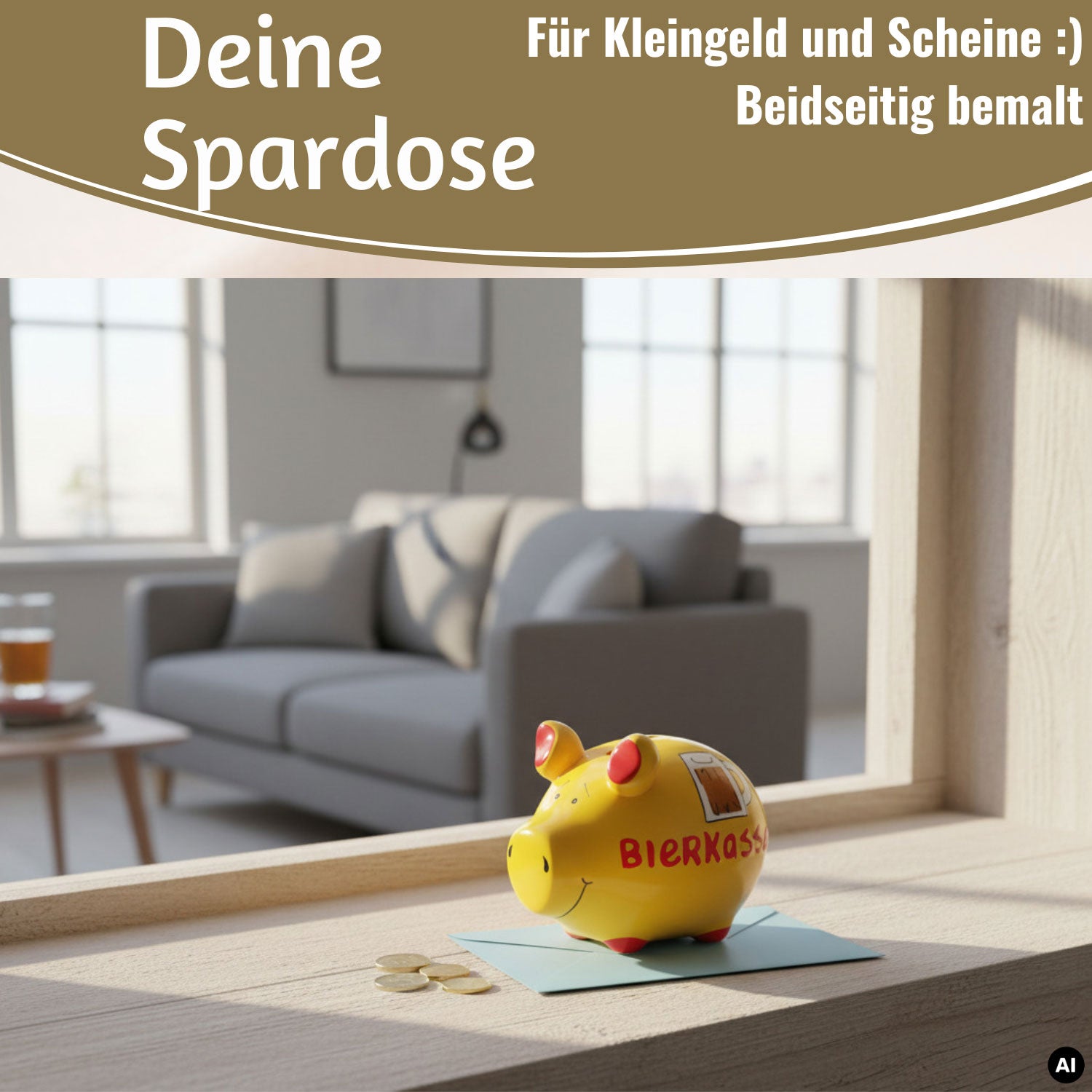 LS-LebenStil Sparschwein Bierkasse Keramik gelb-rot