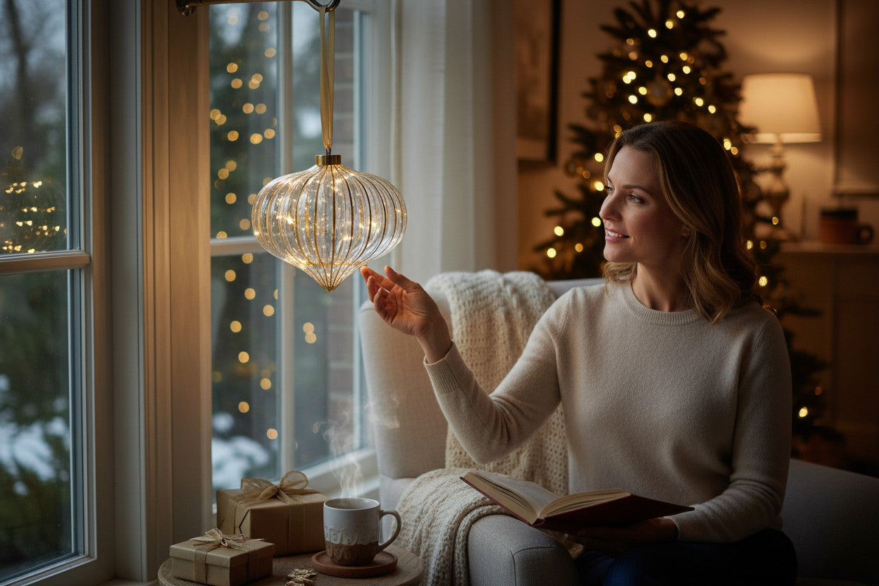 LS-LebenStil Kampen Lichtkugel Glas Gold 20cm 15 LED