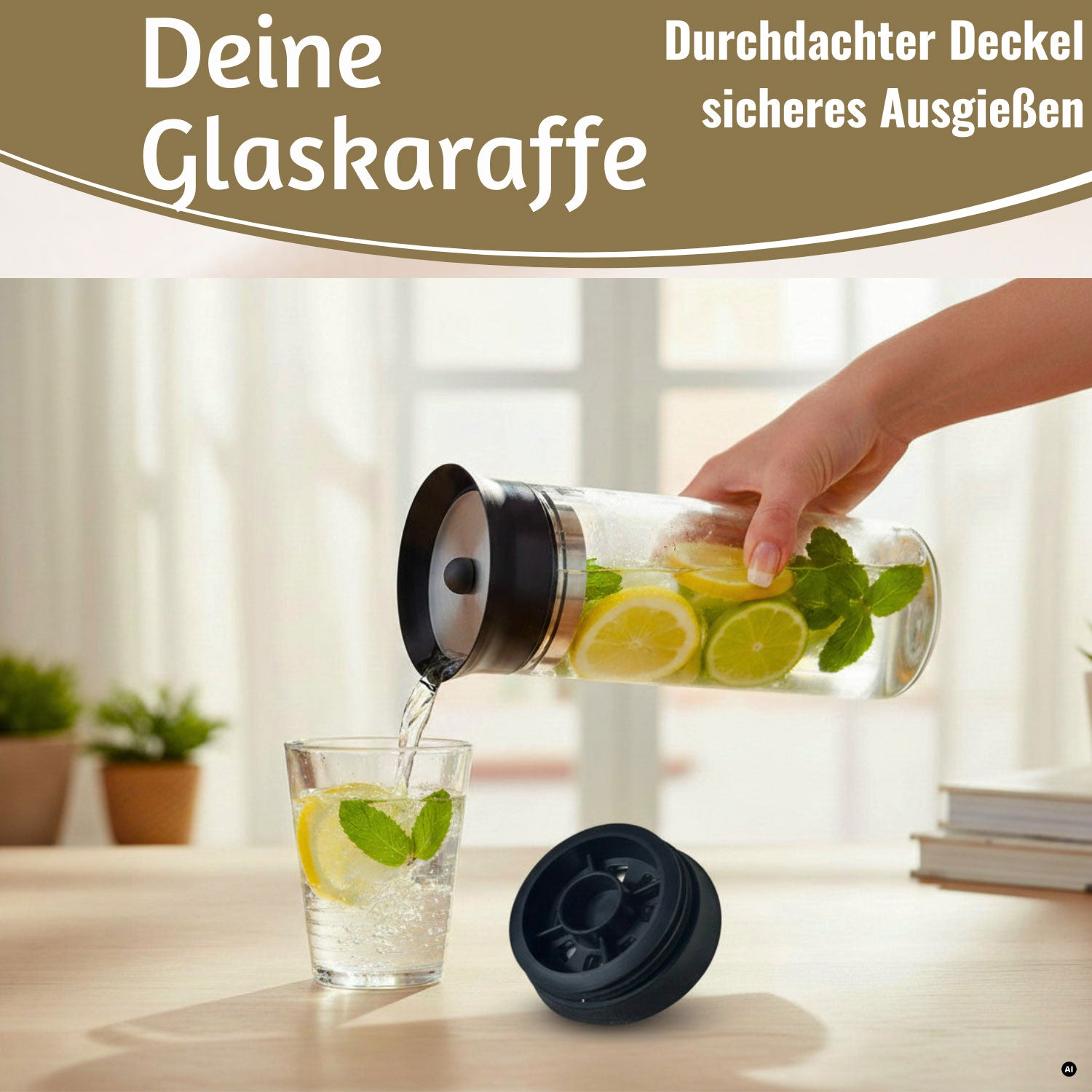 LS-LebenStil Küche & Haushalt Wasserkaraffe 1L Glaskaraffe 2er Set Sieb