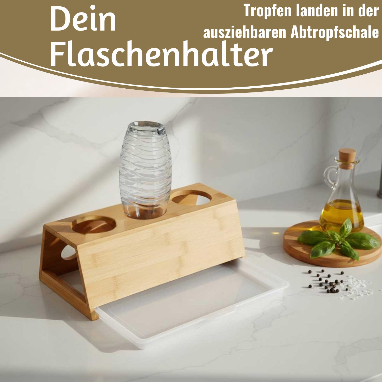 LS-LebenStil Küche & Haushalt Flaschenständer Bambus 3 Flaschen braun
