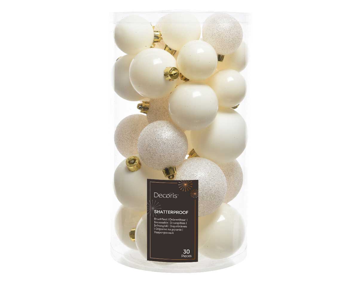 LS-LebenStil Weihnachtskugeln Woll-Weiß 30er Set 4-6cm
