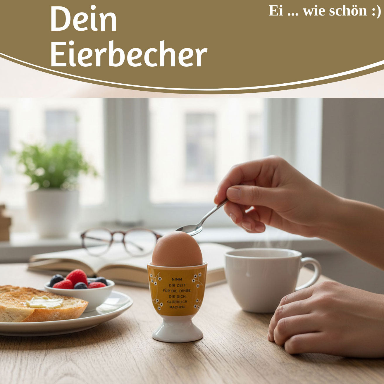 LS-LebenStil Eierbecher Porzellan Echt-Gold Zeit für Dinge 6x5cm